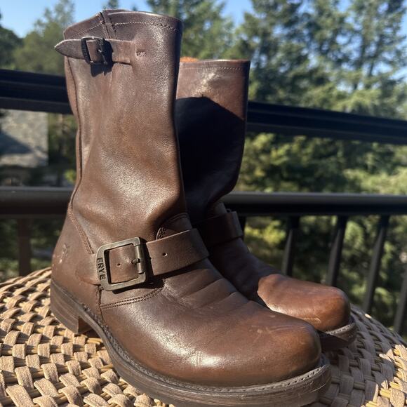 Frye Leather Brown Boots Buckle Mid Calf Pull On Right 6 Left 7 **2 Diff Sizes** - Picture 3 of 16